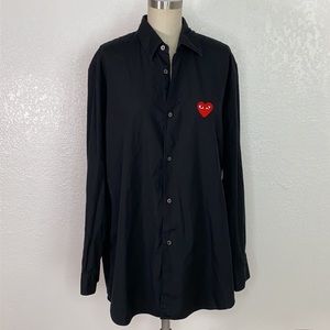PLAY by Comme des Garçons black cotton button down heart shirt XL